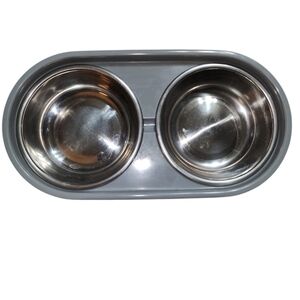 Double Pet Dog Stainless Steel Bowls With Non-slide Stand Food Water Feeder NWT